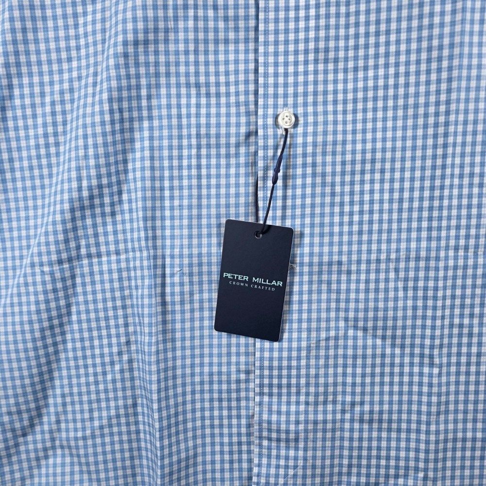 Peter Millar Crown Crafted MenXL Flex Finish Button shirt  Blue Gingham NWT $250 - Picture 8 of 11